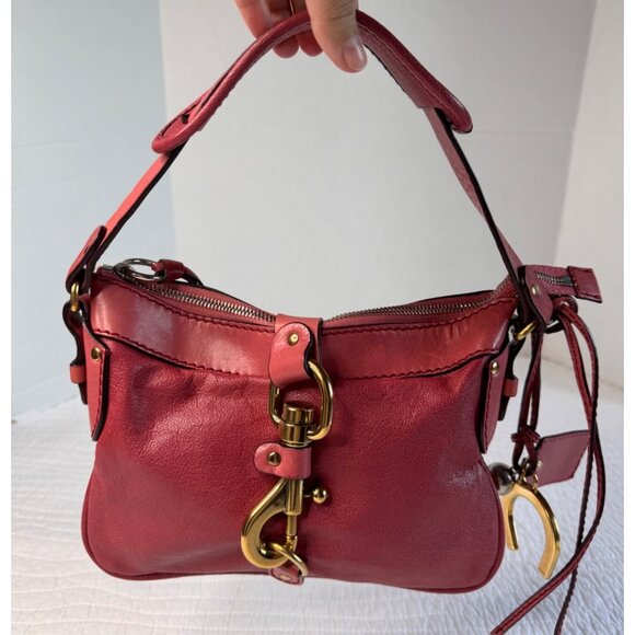 Chloé Pink Leather Designer Shoulder Bag Purse Gold Hardware Horse Charm Accent - Picture 1 of 16